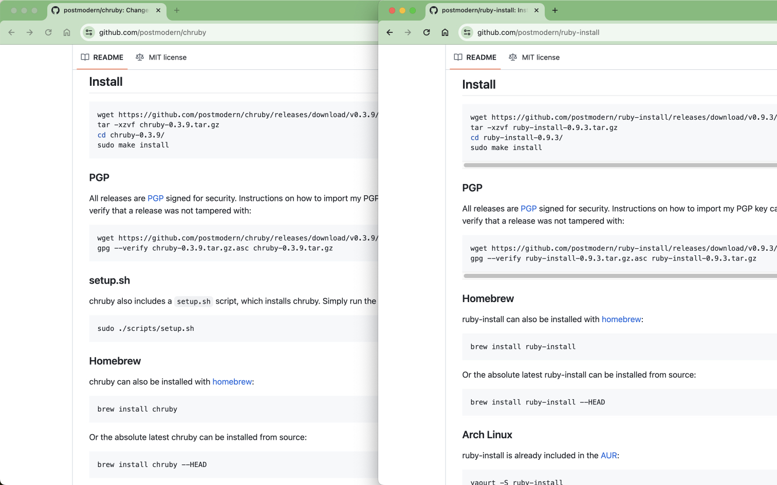 chruby vs ruby-install README file